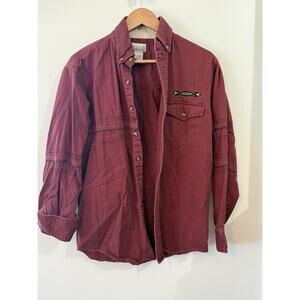 Maroon Vintage Men's Western Express Aztec Shirt Long Sleeve Cotton Small